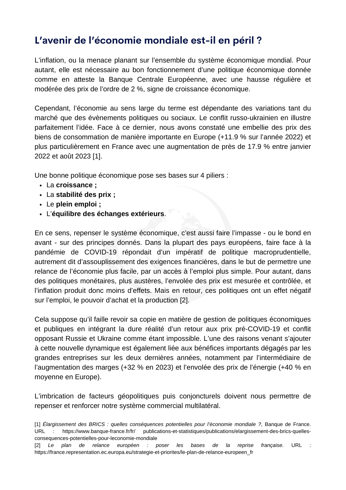 Politiques économiques face à l'inflation — page 3